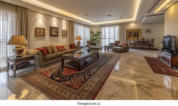 Bright and Airy Living Room with Oriental Rug
