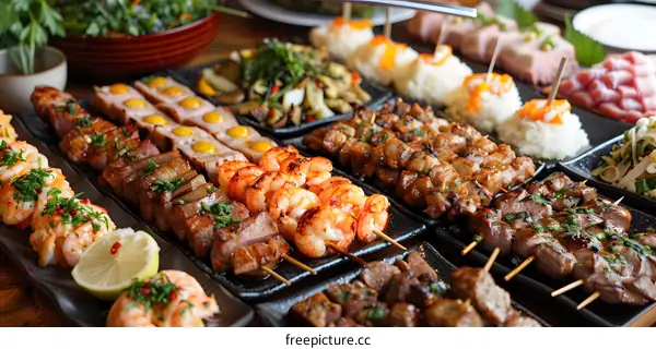 Variety of Japanese Cuisine Food on a Table