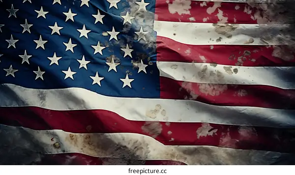 Close up of a weathered American flag