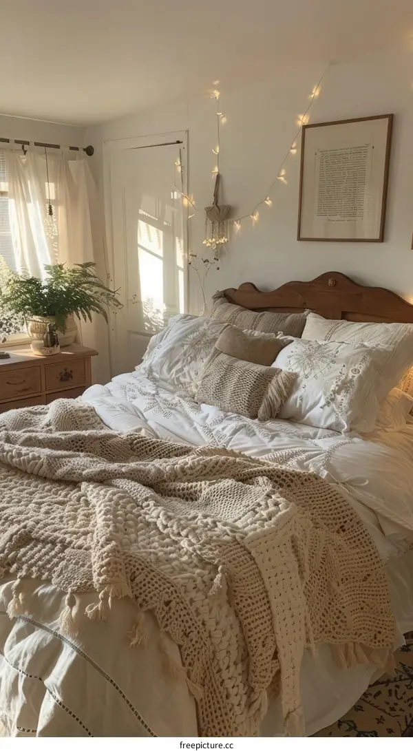 Cozy Neutral Bedroom With Textured Bedding and Layered Rugs