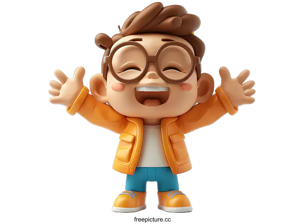 [Transparent Background PNG]3D illustration of a happy boy