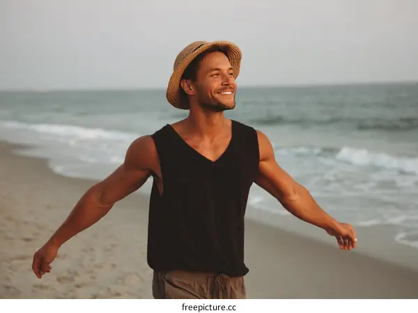 Man enjoying the beach sunset