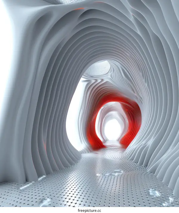 Futuristic tunnel with glowing red light