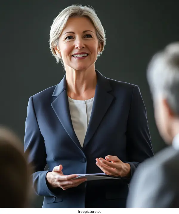 Businesswoman Speaking to Audience During Meeting
