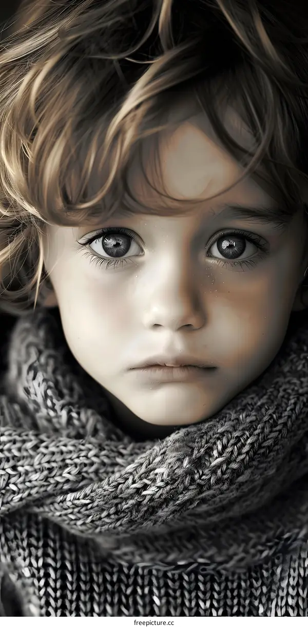 portrait of a cute caucasian boy with big green eyes