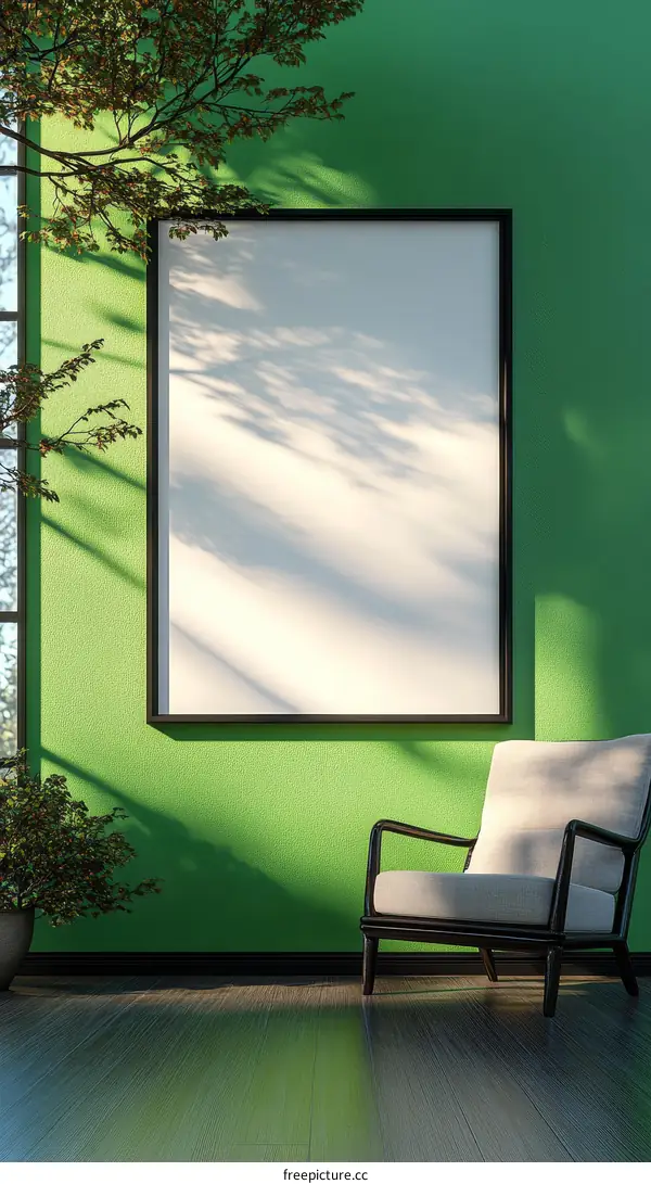Green Room Interior Design Mockup with Empty Frame