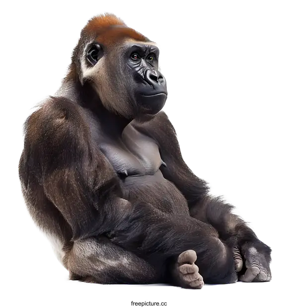 [Transparent Background PNG]Silverback Gorilla Posing on White Background
