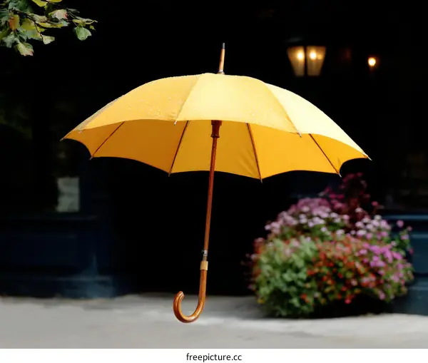 Yellow Umbrella on a Rainy Day Outdoors