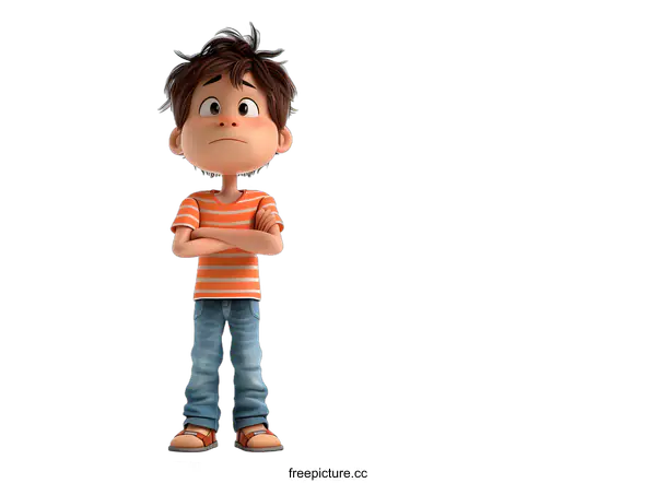[Transparent Background PNG]Cartoon Boy Standing With Arms Crossed  Looking Up