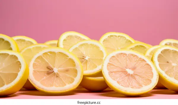 sliced lemons on a pink background