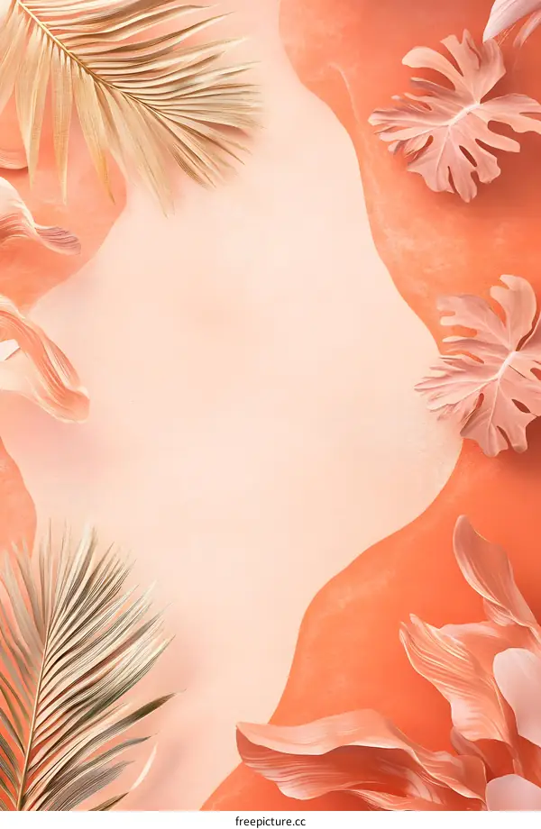 Tropical Leaves on Peach Background Minimalist Abstract