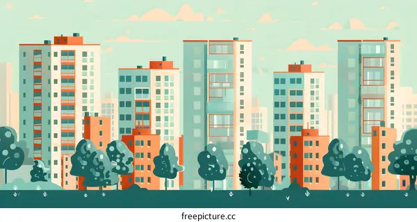Cityscape with Modern Buildings and Trees