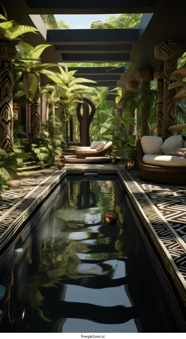 African inspired home with pool