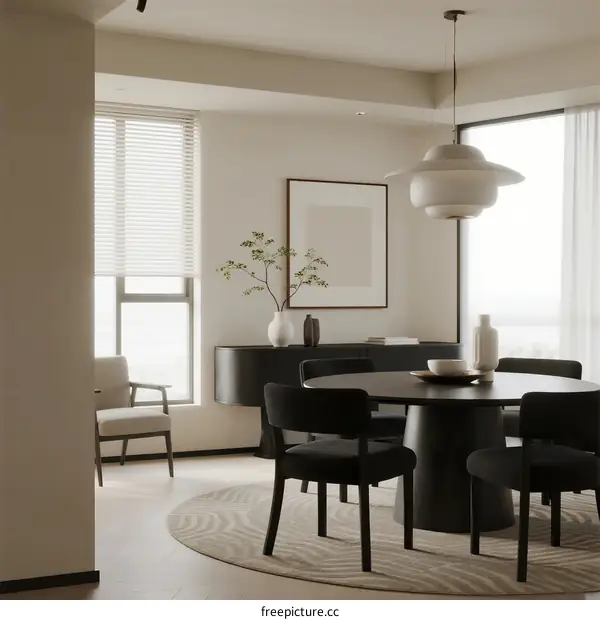 Minimalist Dining Room with Natural Light and Modern Furniture