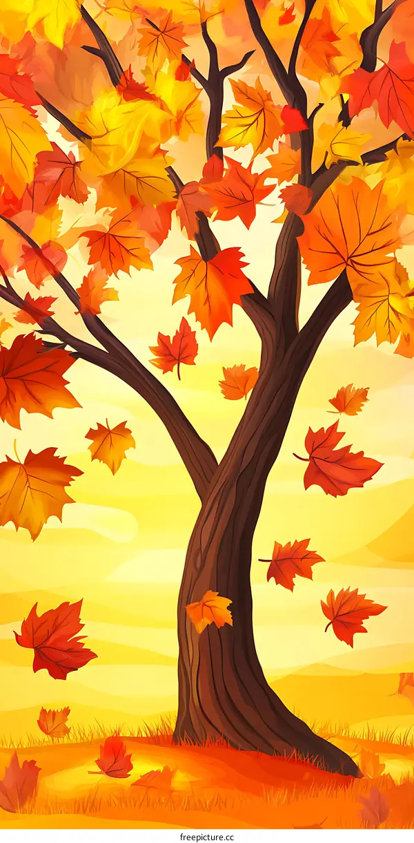 Autumn Tree Illustration With Falling Leaves