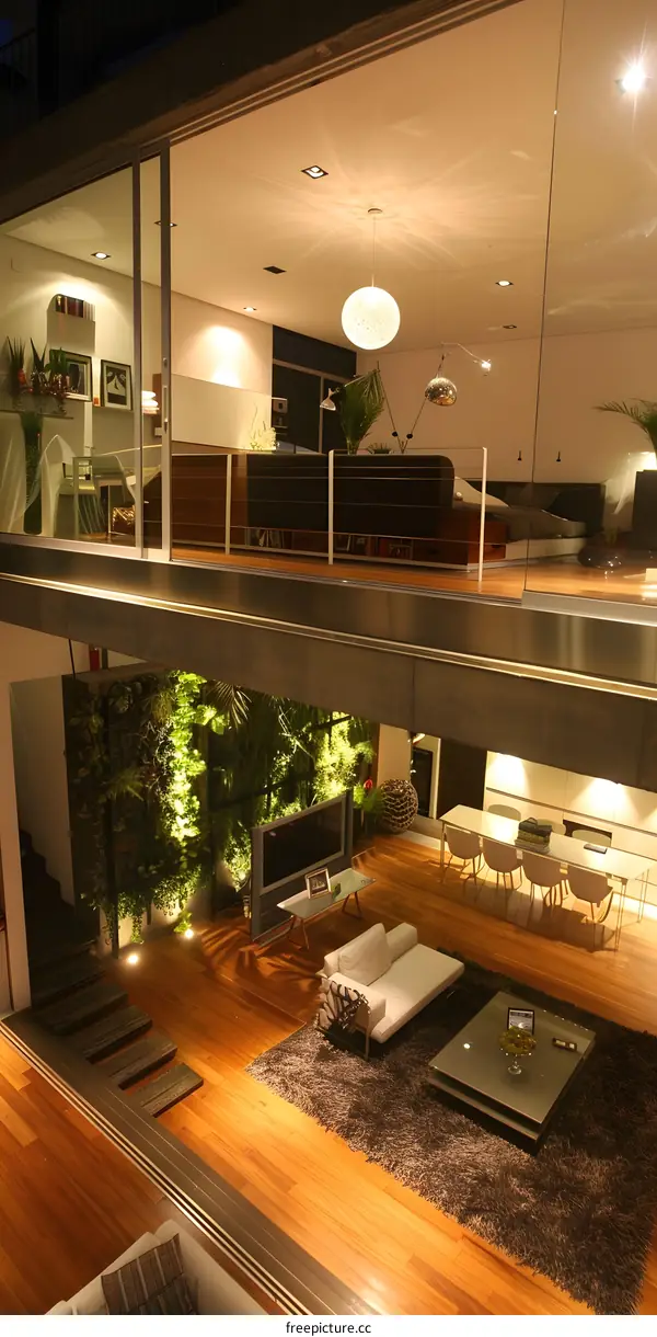 Modern Interior Design of a Living Room With a Glass Wall