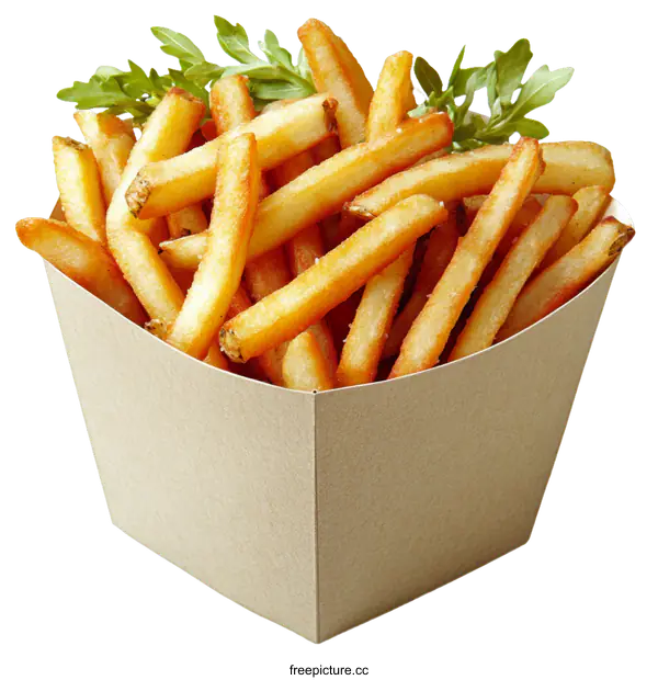 [Transparent Background PNG]Crispy French Fries in a Paper Container