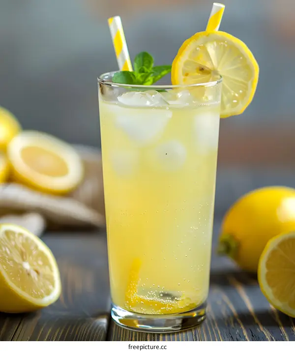 Refreshing Summer Lemonade with Ice and Lemon Slices