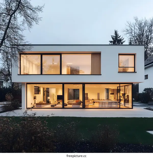 Modern Minimalist White House with Large Windows