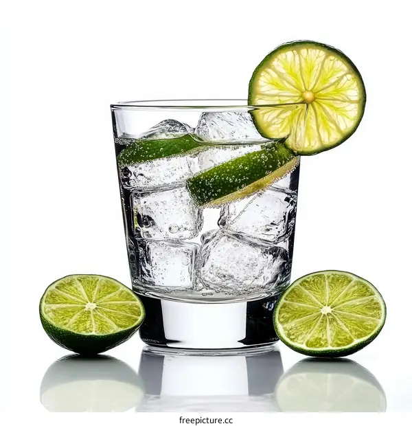 Refreshing Lime and Ice Drink in Glass