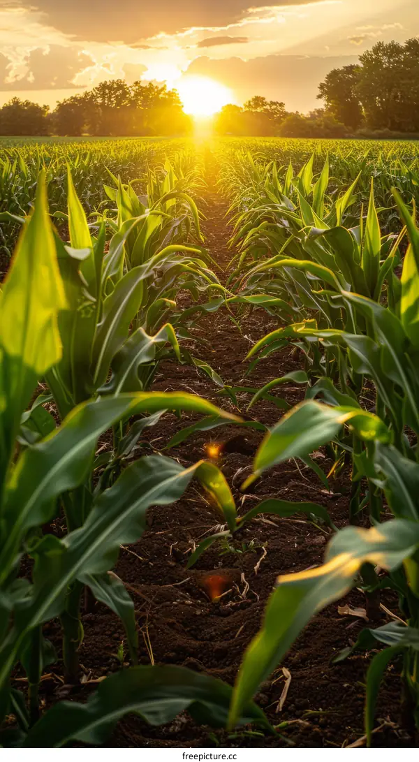 Field of corn at sunset