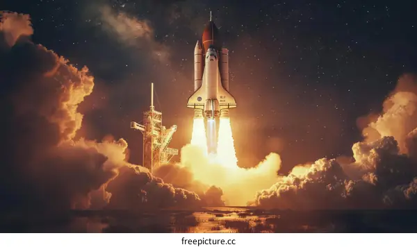 Space Shuttle Atlantis Launch Against a Starry Sky