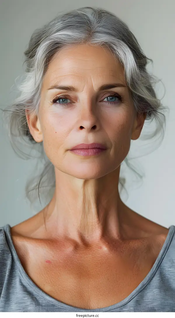 Portrait of a Mature Woman with Grey Hair