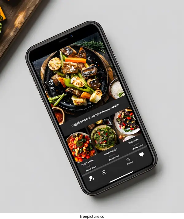 Food Delivery App Screen With  Grilled Meat Dish On Black Plate