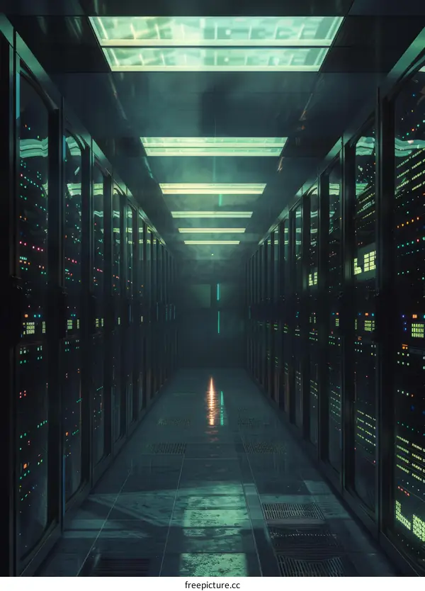 Server Room with Green Lights