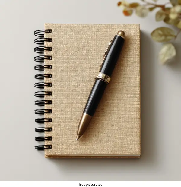Spiral Notebook and Pen on a Light Grey Surface