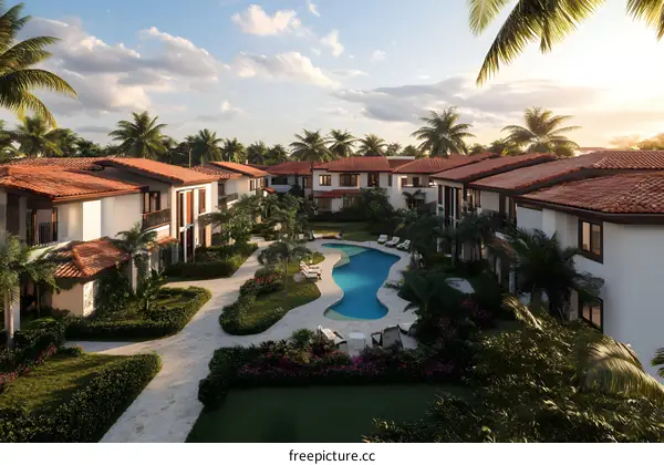 Tropical Resort with Pool and Palm Trees