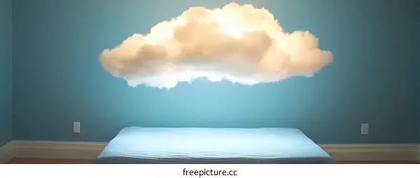 White Cloud Hanging Lamp in Bedroom with Blue Walls