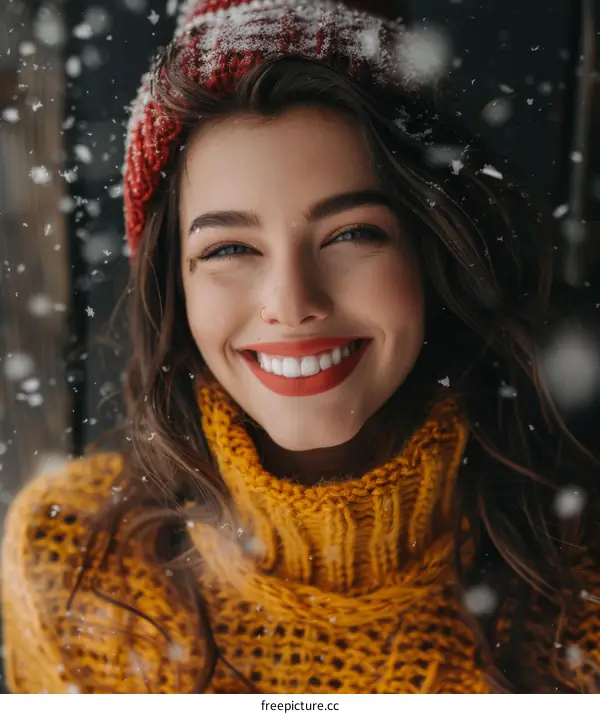 Young Woman Smiling in the Snow