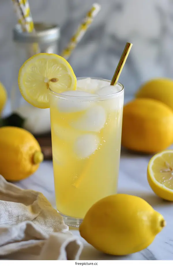 Refreshing Lemonade Drink with Lemon Slices and Ice