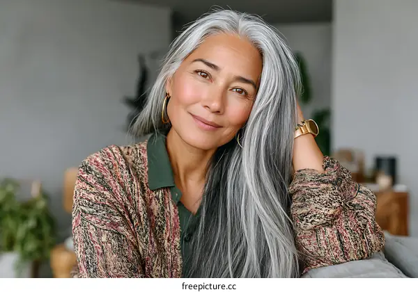 Mature Woman with Graceful Gray Hair