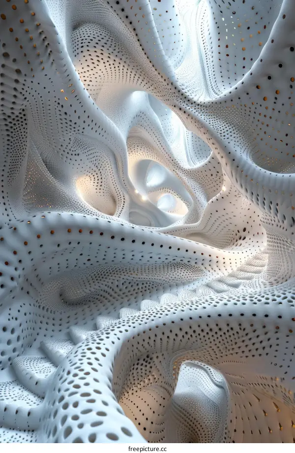 Surreal organic structure with smooth surface and holes
