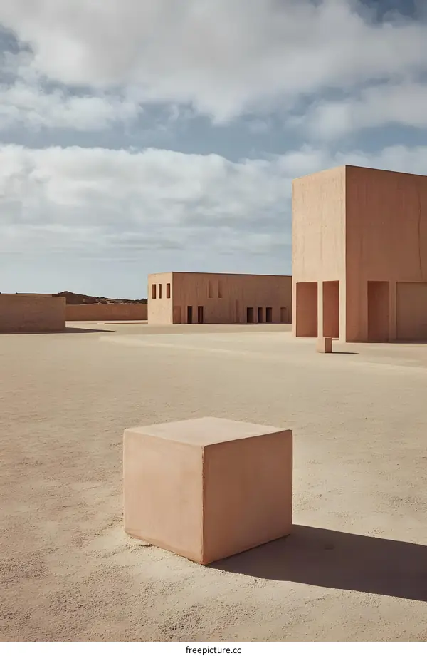 Minimalist Architecture Desert Landscape with Cube