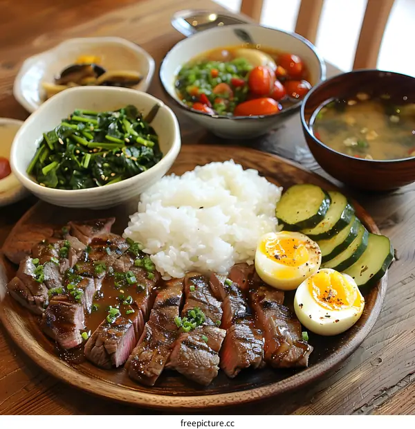 Grilled Steak Rice Bowl With Side Dishes