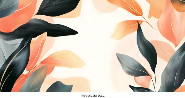 Abstract Illustration Of Green And Peach Leaves