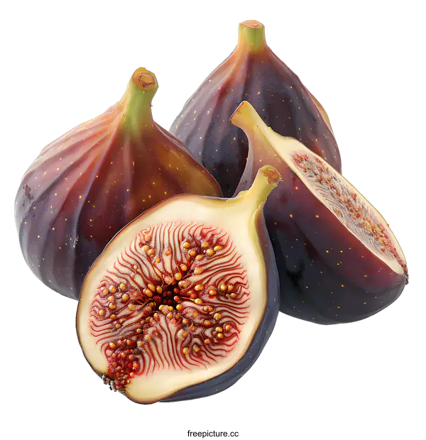 [Transparent Background PNG]Fresh figs whole and cut in half