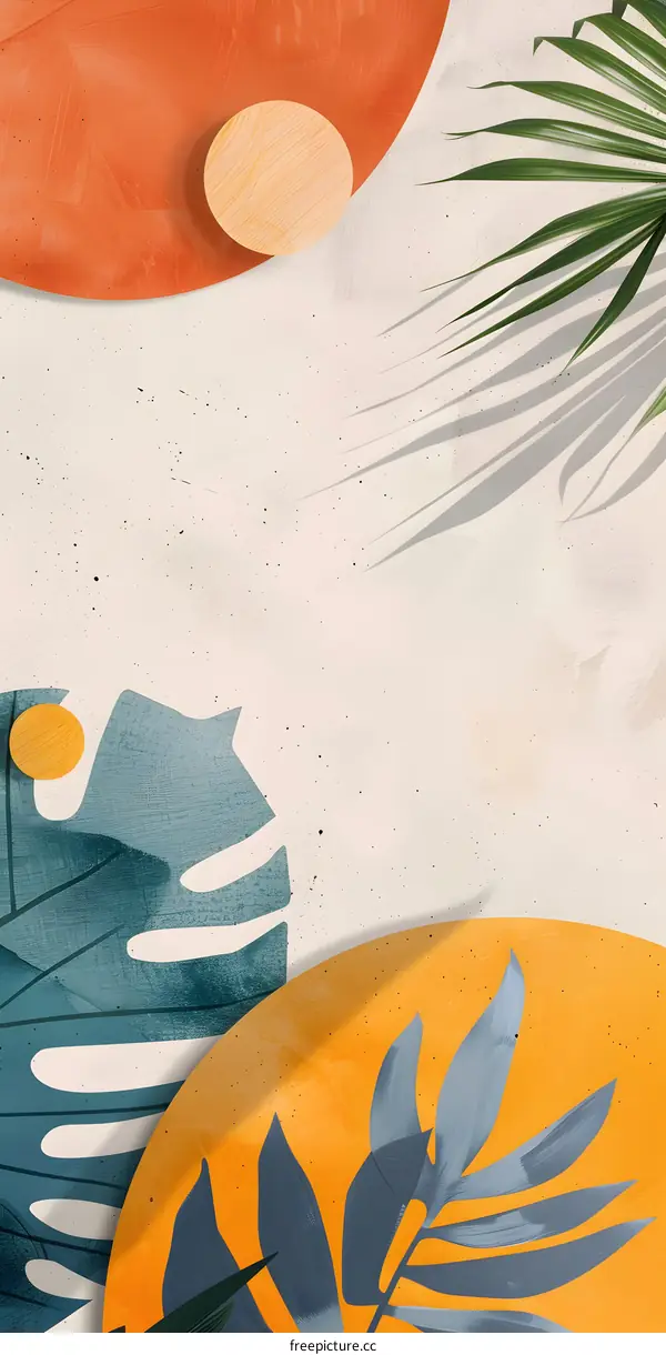 Tropical Leaves Abstract Background With Orange Yellow And Green Colors