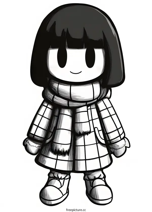 Cute Girl in Winter Outfit Cartoon Illustration