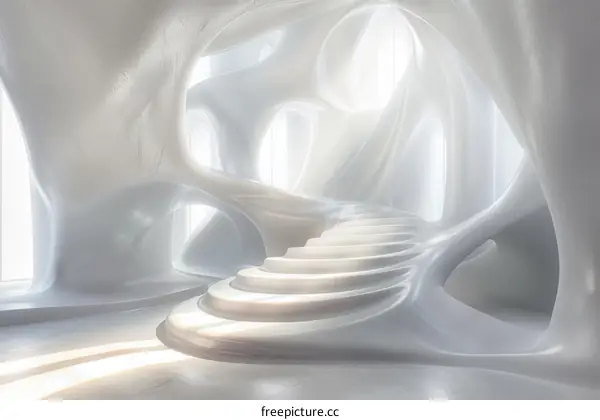 Parametric Staircase in Minimalist White Interior