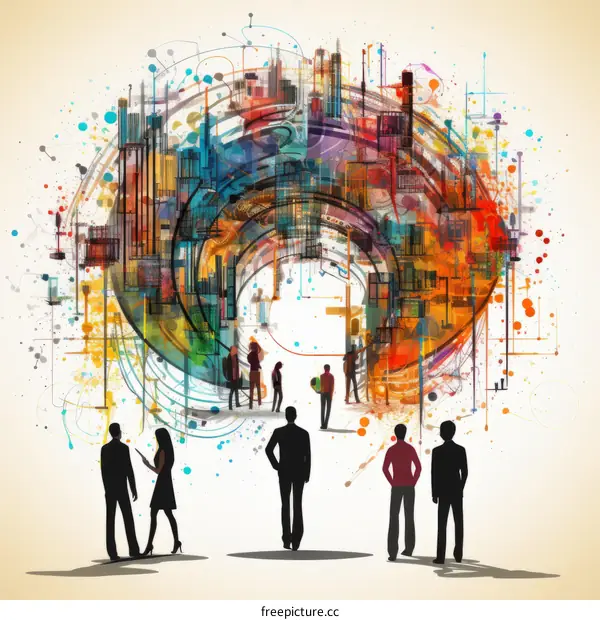 Diverse Business Team Discussing Ideas in Front of Abstract Art