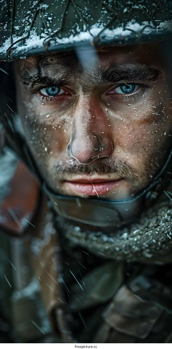 Portrait of a soldier in the snow