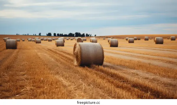 Golden Hay Bales in a Summer Field