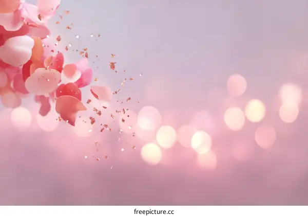 Romantic Rose Petals Falling with Golden Glitter