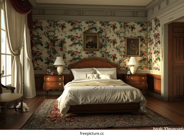 Classic Floral Bedroom Interior Design