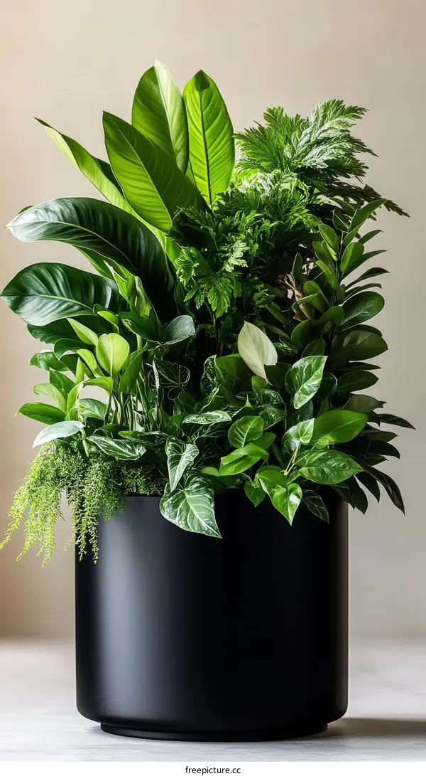 Stylish Indoor Plant Display in Modern Black Pot