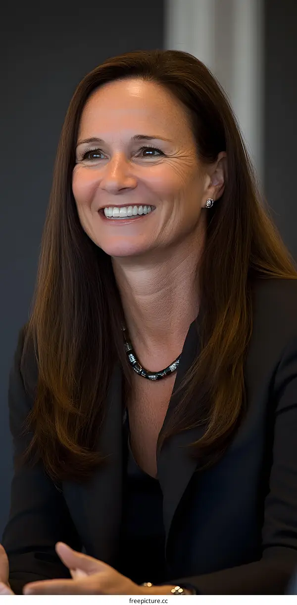 Portrait of a Smiling Woman in a Black Blazer